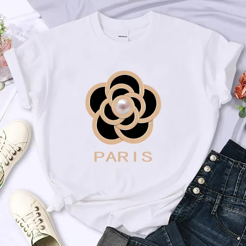 T-shirt imprimé à fleurs pour femmes, marque de luxe, de haute qualité, décontracté, surdimensionné,