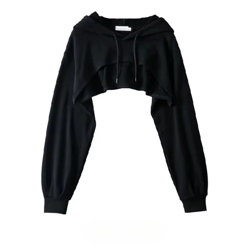 Sweat à capuche pour femme, personnalité, court irrégulier, Style Ultra court, haut à manches longue