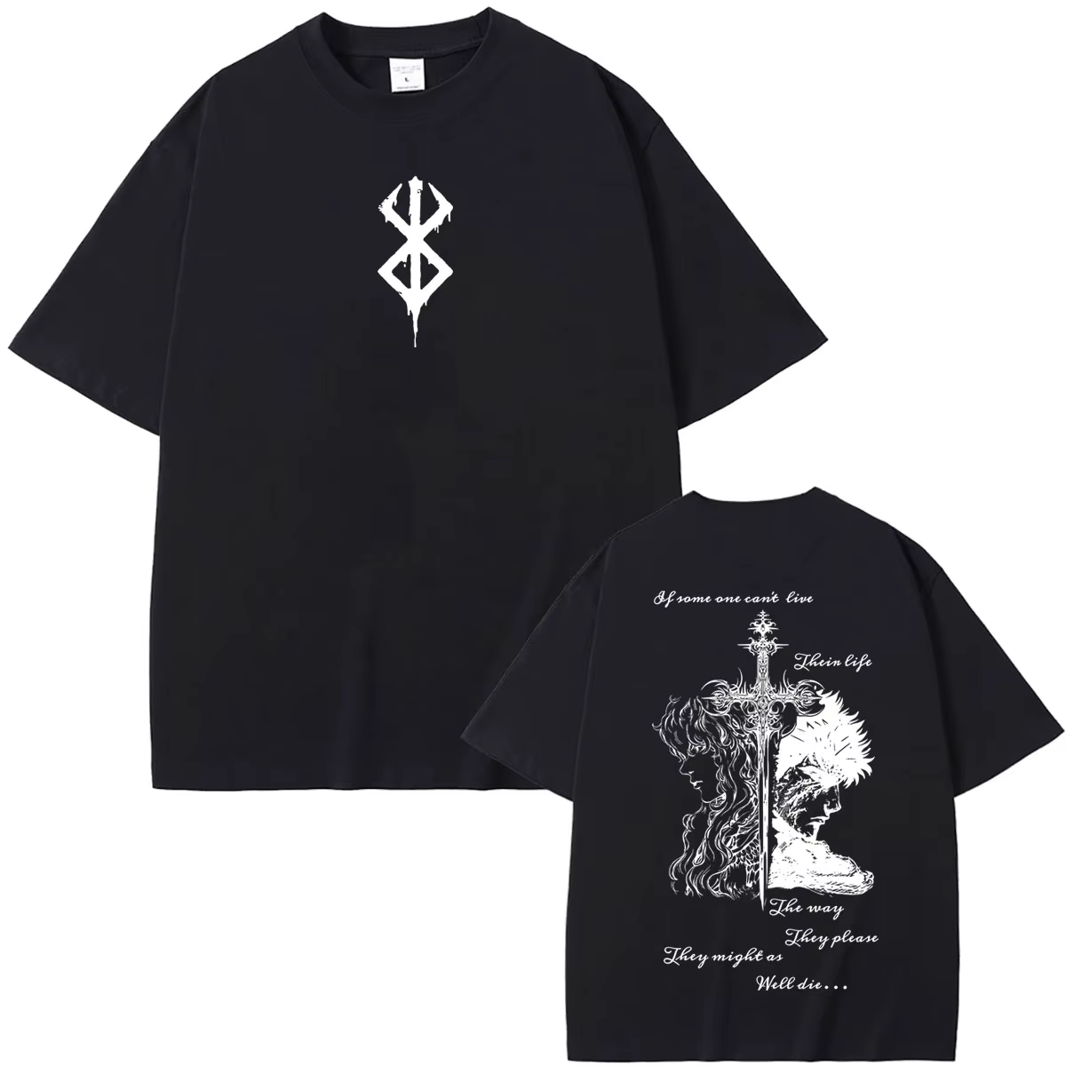 T-shirt Anime Berserk Griffith avec Guts, Merch Manga Rétro, T-shirts Chevalier Crâne Gatsu Zodd, T-