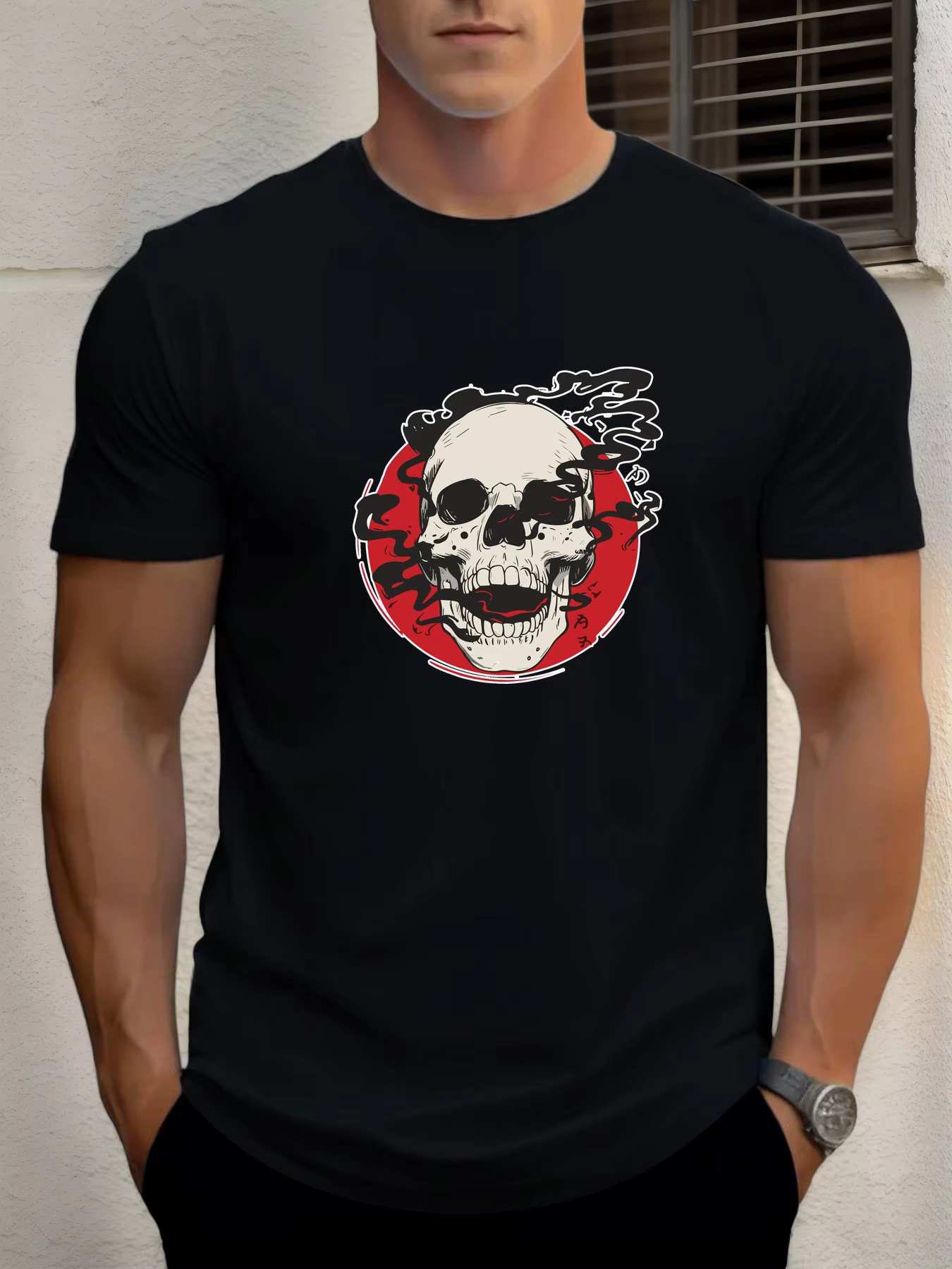 T-shirts pour hommes crâne 100 % coton impression graphique été t-shirt col rond décontracté respira