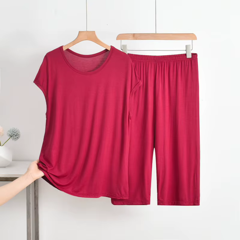 Ensemble pantalon capri à manches courtes pour femmes, olympiques grande taille, modal, vêtements de