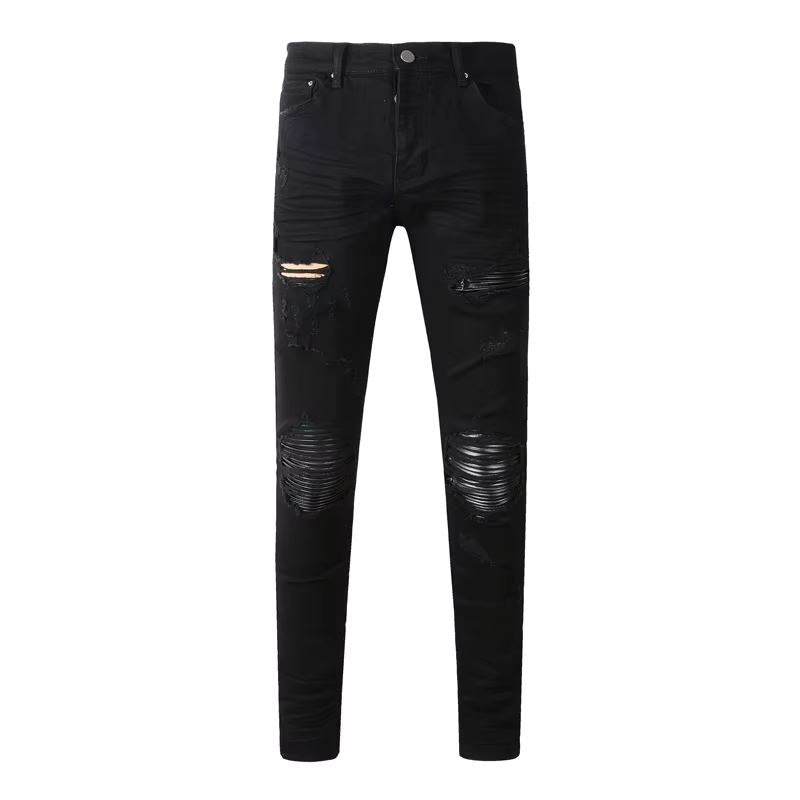 Y2Kfashion nouveau jean de haute qualité avec patchs rouges plissés, coupe slim élastique, jean bleu