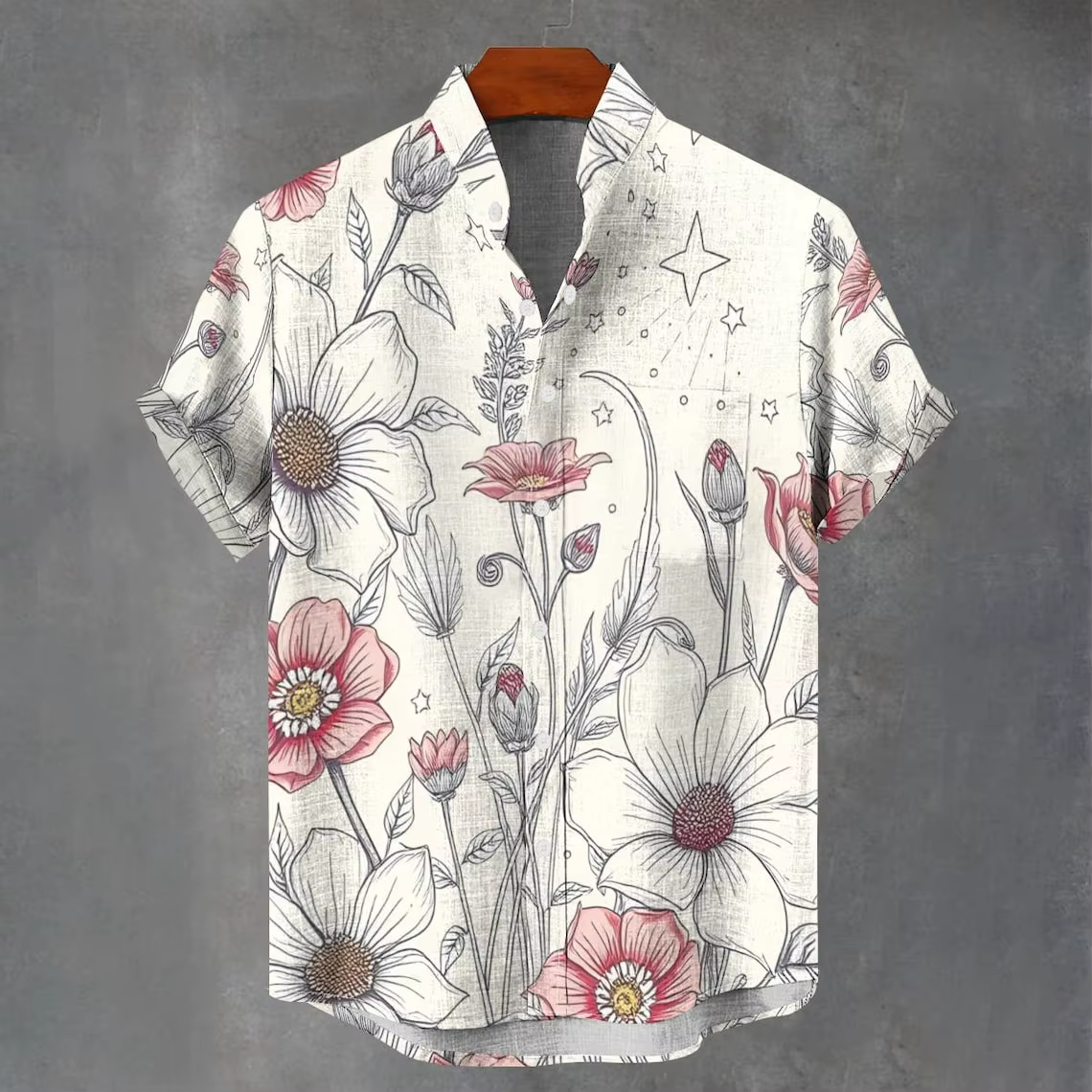 Chemise d'été rétro en lin pour hommes, Cool et confortable, manches courtes, motif artistique flora