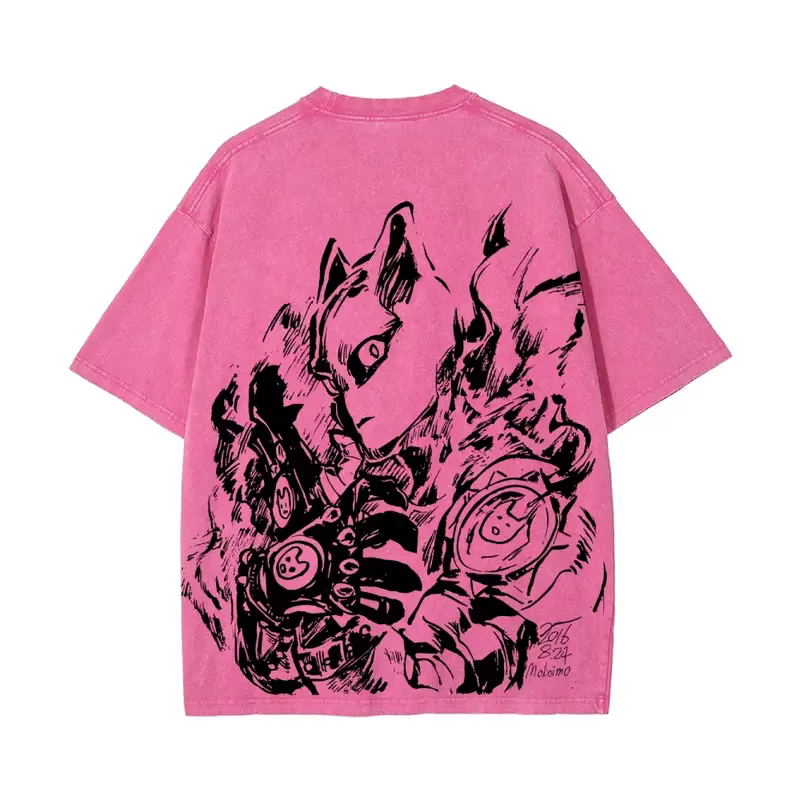 T-shirt JoJo's Bizarre Adventure Killer Queen, t-shirt graphique d'anime, t-shirts vintage lavés, vê