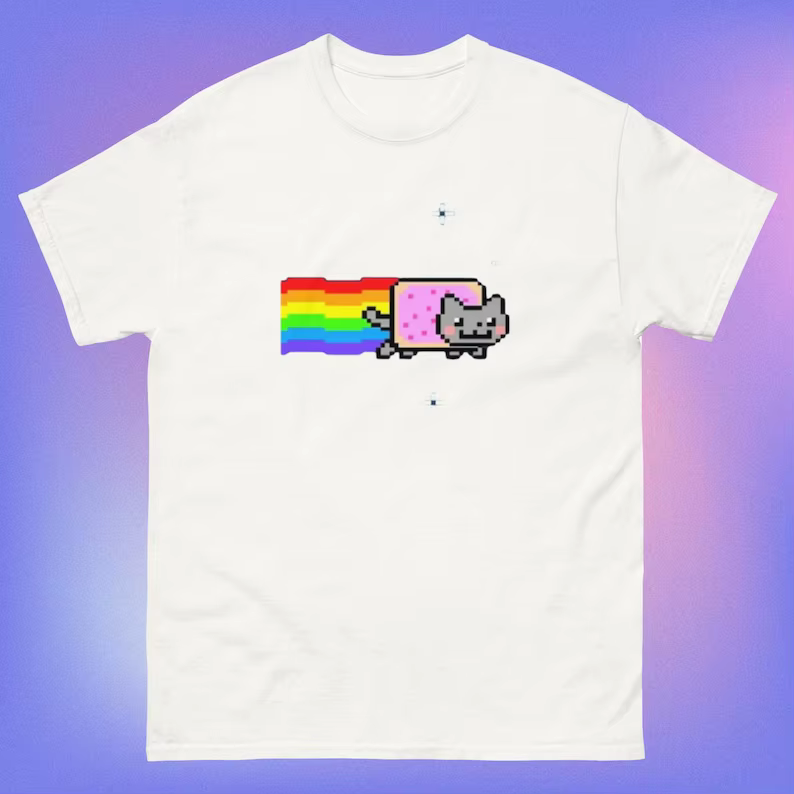 Nyan Cat avec arc-en-ciel T-Shirt drôle Meme haut créatif Hip Hop Y2K Vintage imprimé manches courte