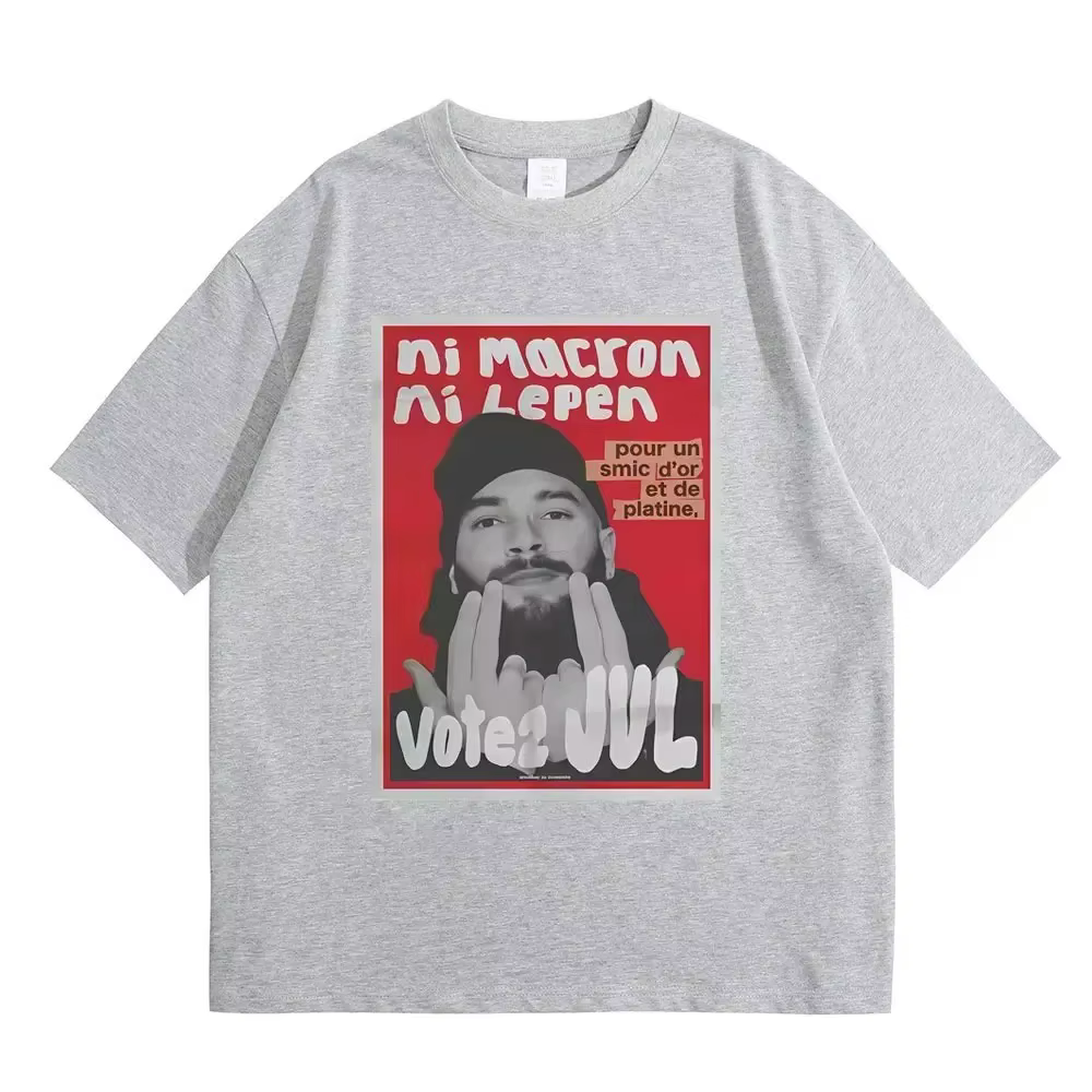 T-shirt en coton « Ni Macron Ni Lepen » – Hommage à JUL, coupe ample pour les fans du hip-hop frança