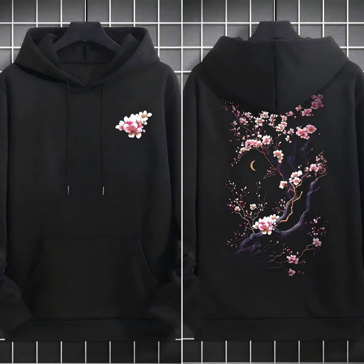 Sweat à capuche ample en polaire pour homme, vêtement basique unisexe, imprimé floral de prunier qui