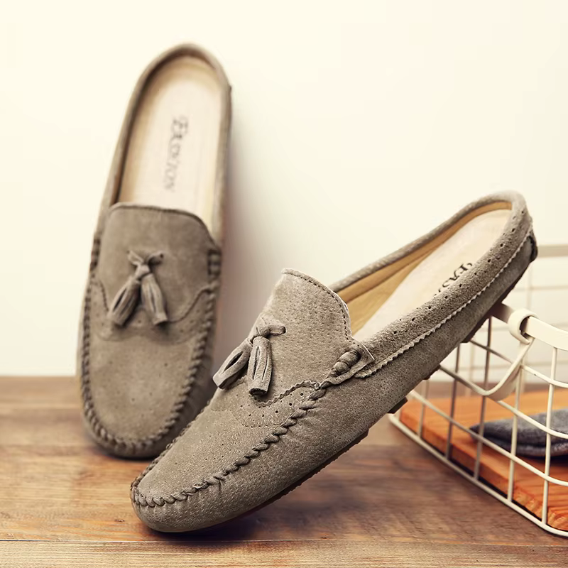 Demi-pantoufles en daim de haute qualité pour hommes, chaussures décontractées en cuir véritable, mo