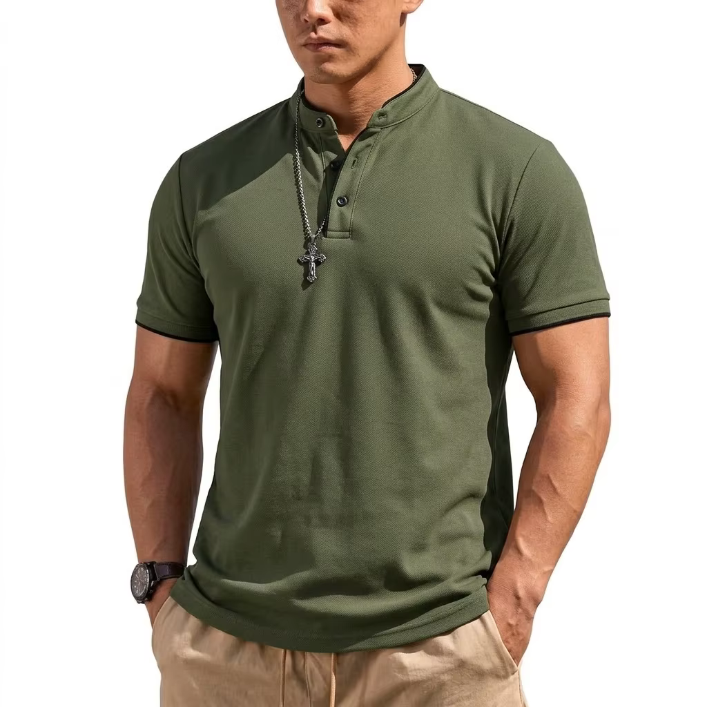 Chemise Henley à manches courtes pour homme, chemises polo à boutons, t-shirts classiques sans col p