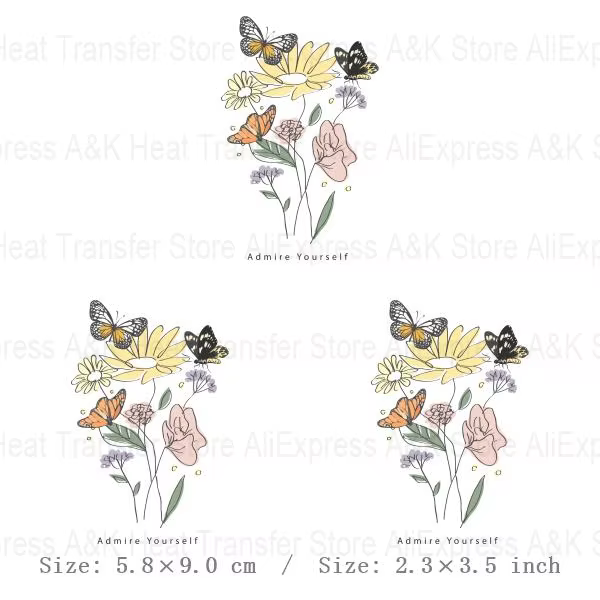 Autocollant floral personnalisé sur les vêtements, patch de transfert de fer, autocollant lavable br