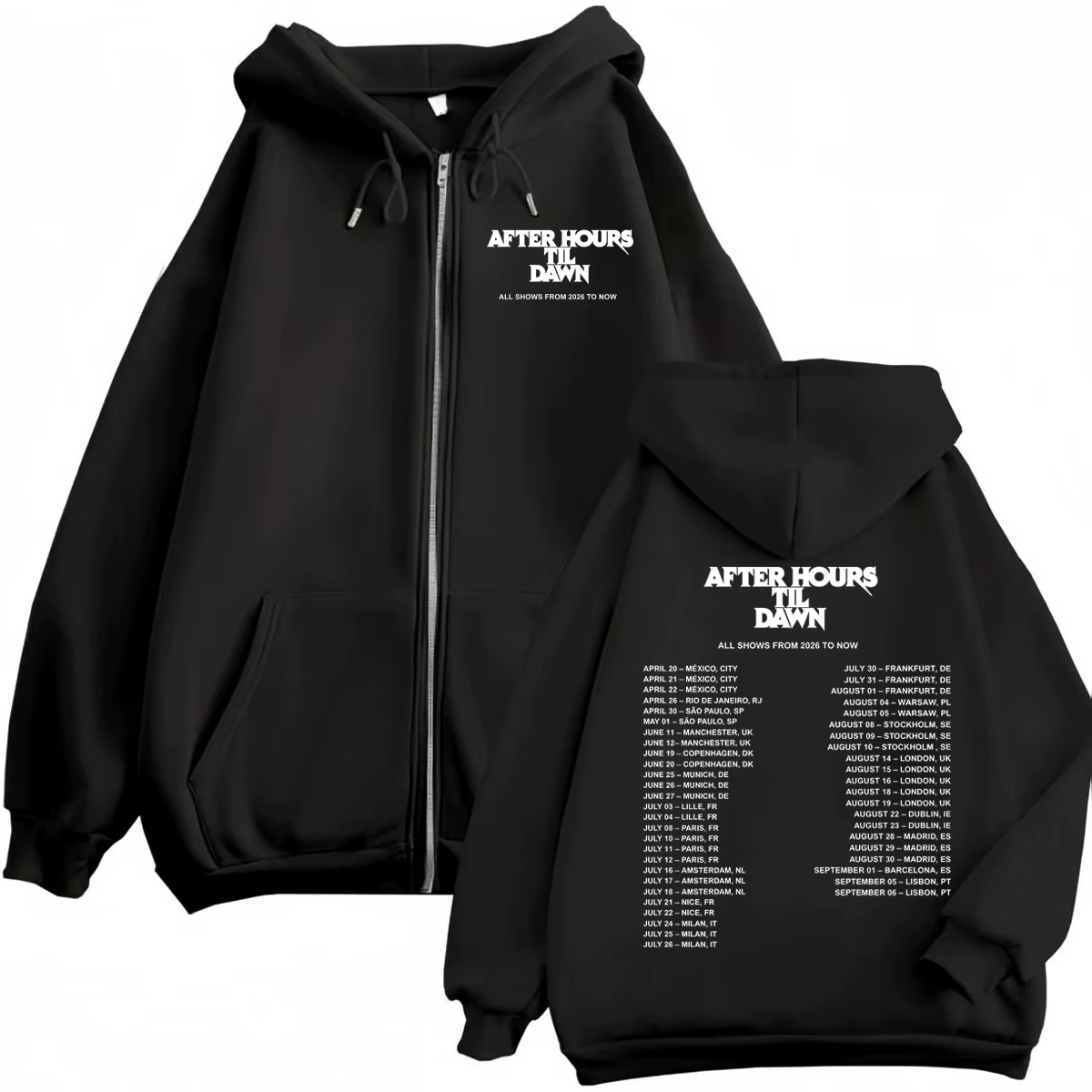 The Weeknd After Hours Til Dawn Tour 2026 – Sweat à capuche imprimé avec fermeture éclair pour homme