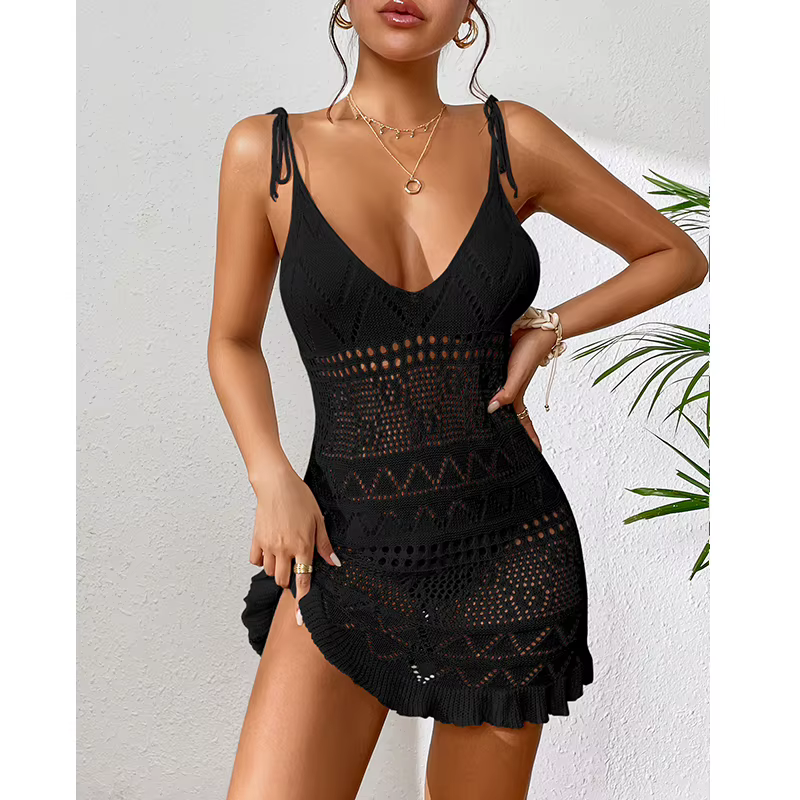 Robe licou pour femmes, vêtements d'été, couleur unie, sans manches, tricotée, dos nu, robes de plag