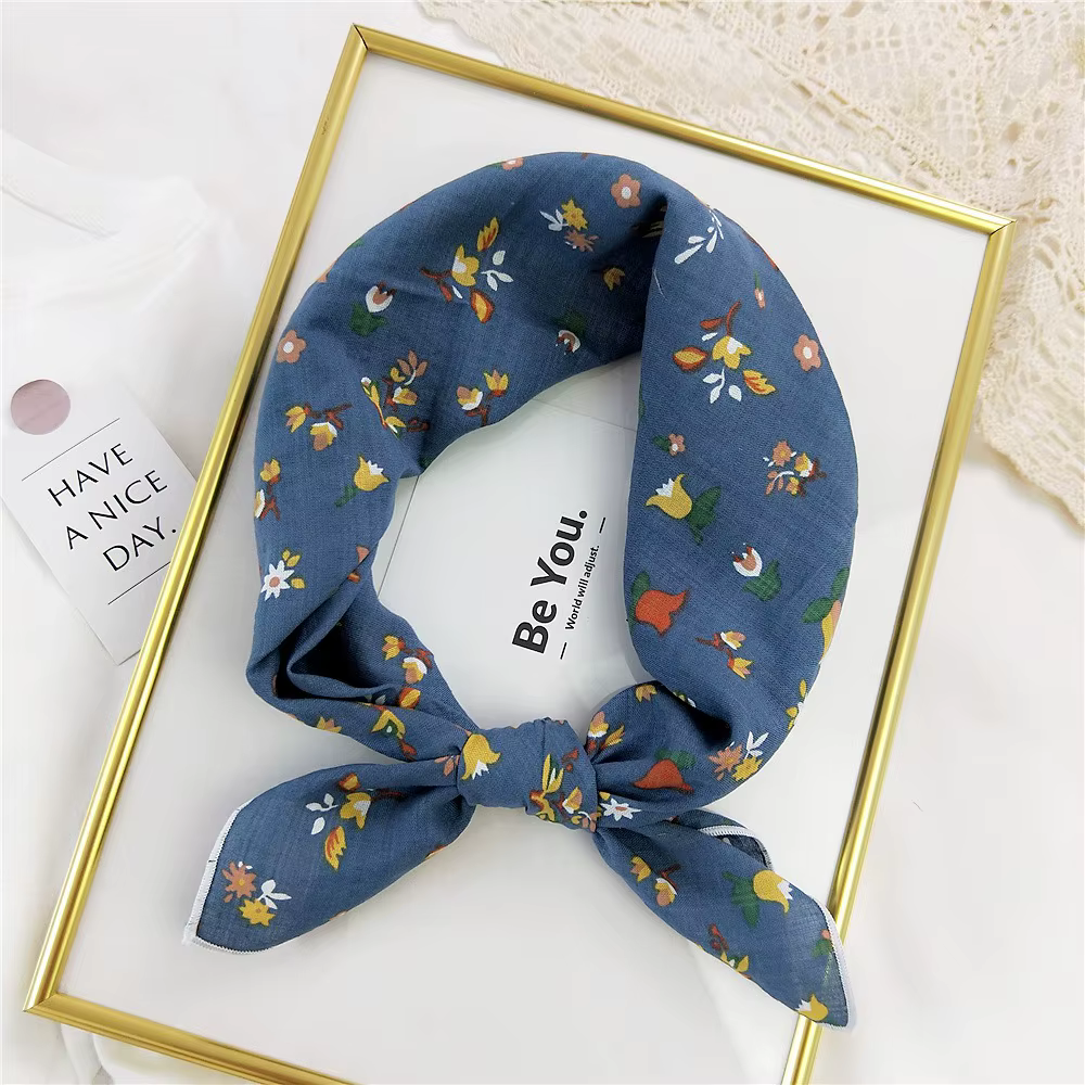 Foulard carré en coton et lin, style pastoral, imprimé, pour la tête ou comme accessoire vestimentai