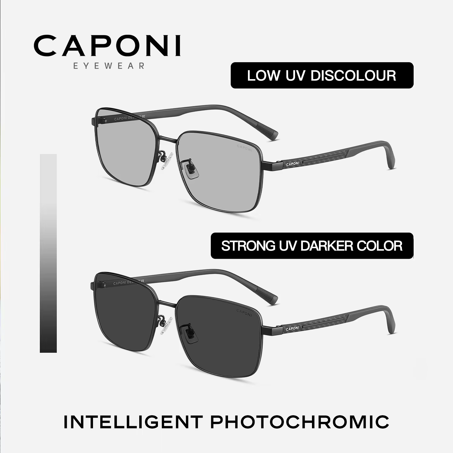 CAPONI-Lunettes de soleil polarisées pour homme, verres carrés photochromiques pour l'extérieur, la 