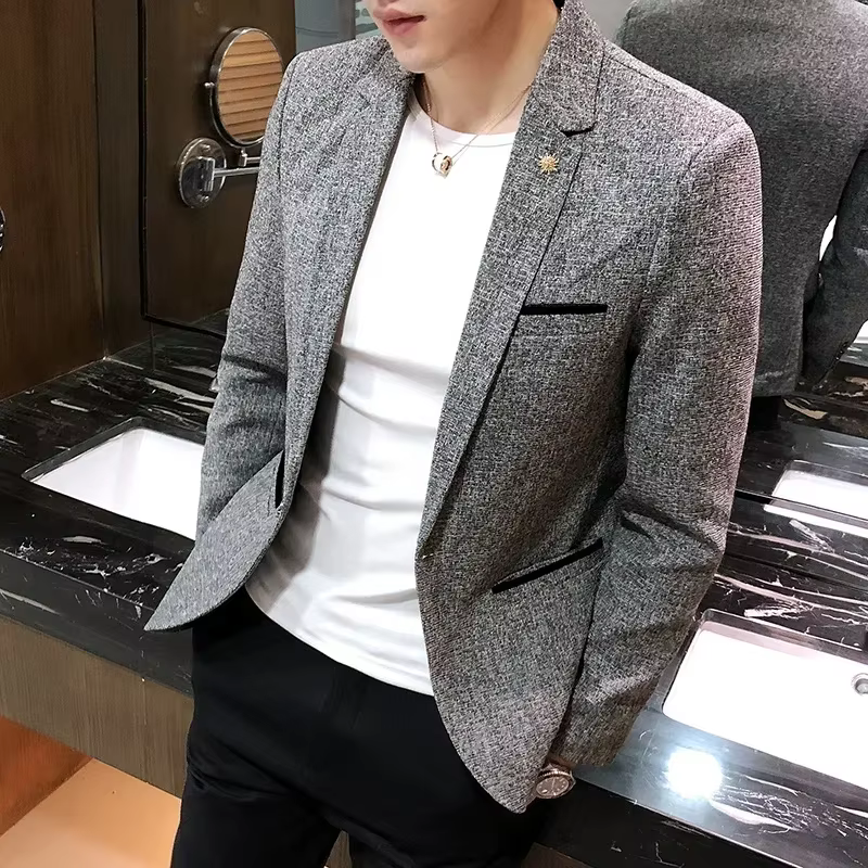 Blazer Boutique homme couleur unie Style britannique mode décontracté affaires travail entretien Gen