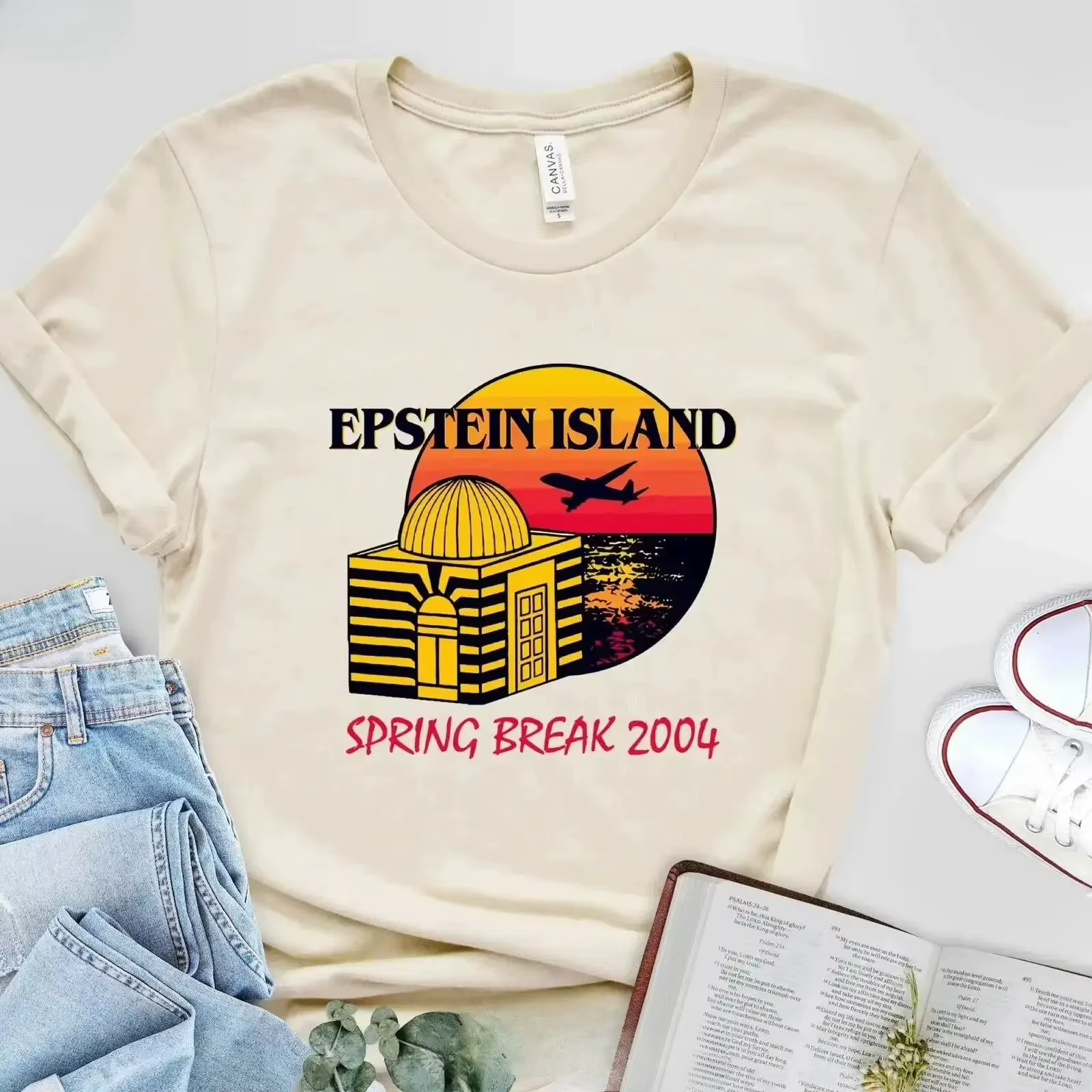 Epstein Island Spring Break 2004 T-shirt vintage lavé unisexe confortable streetwear graphique décon