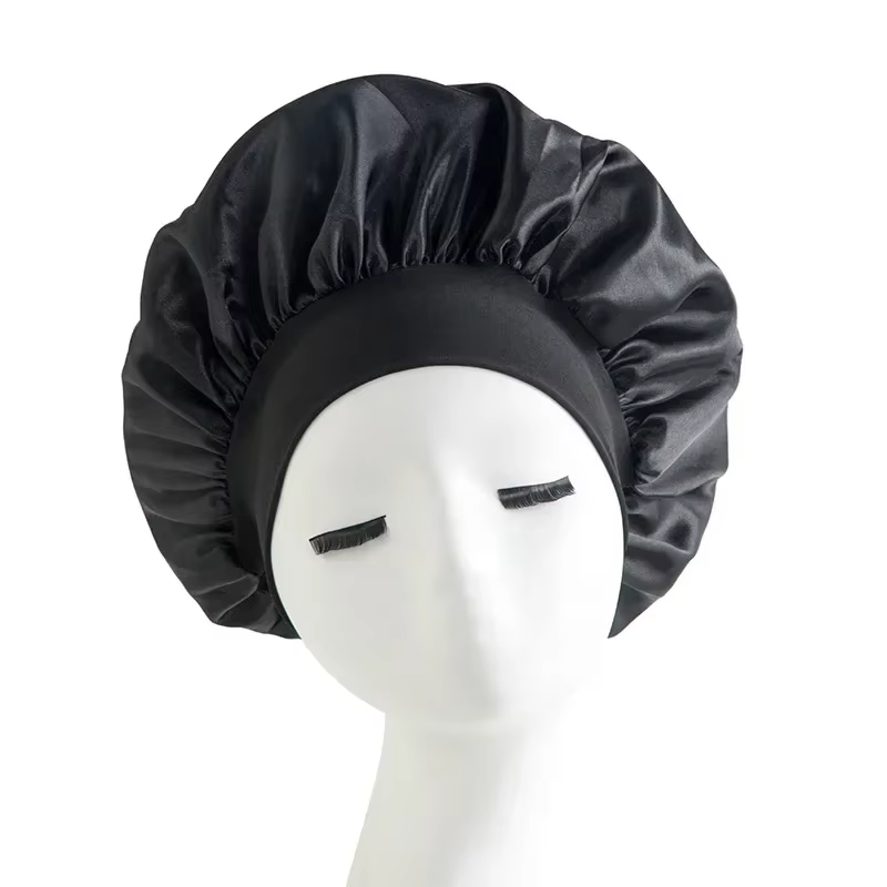 Bonnet de nuit en Satin à larges bords, bandeau en soie pour dormir, avec bande disquette élastique,