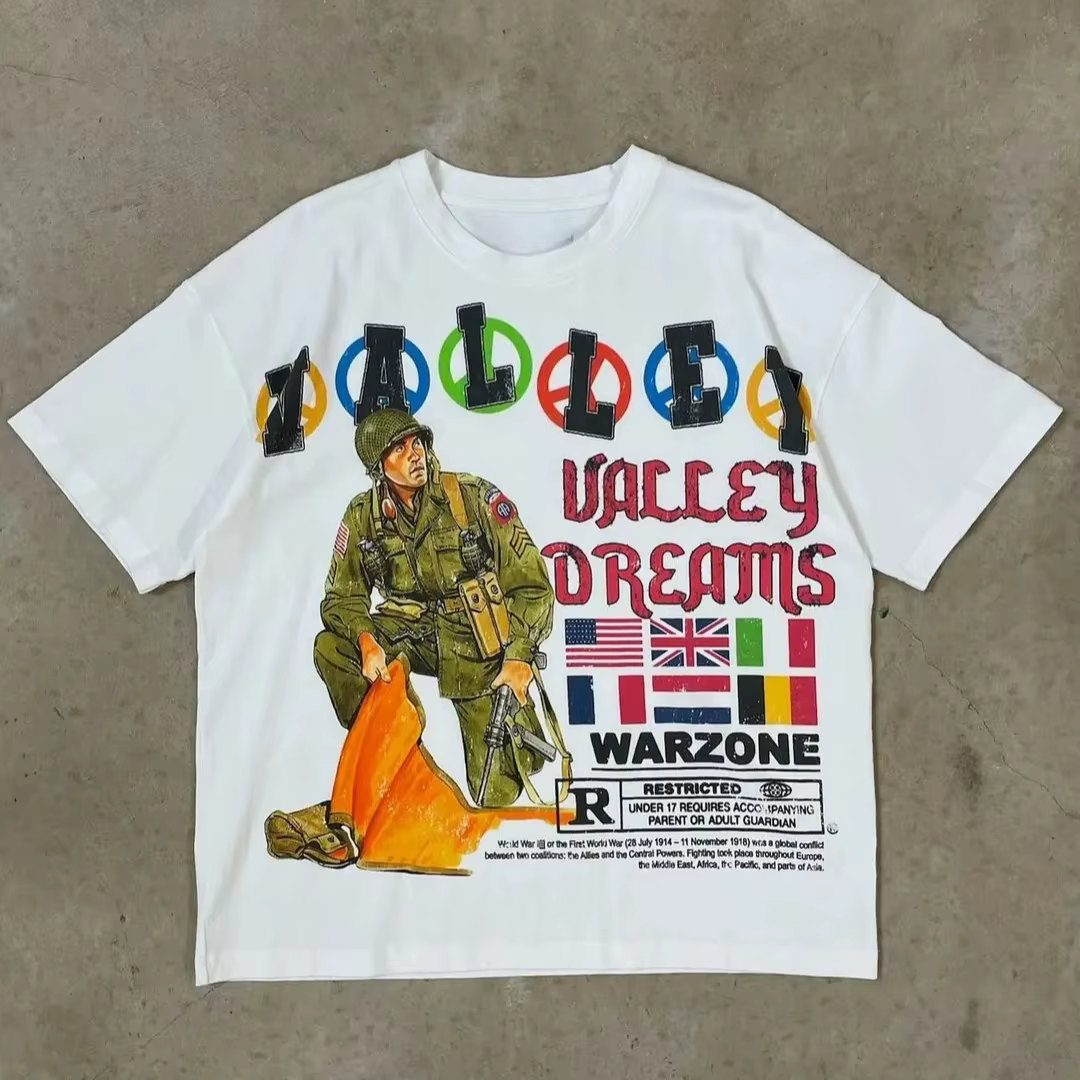 Vintage Warzone Valley Division graphique coton imprimé T-Shirt recadrée à manches courtes t-shirts 