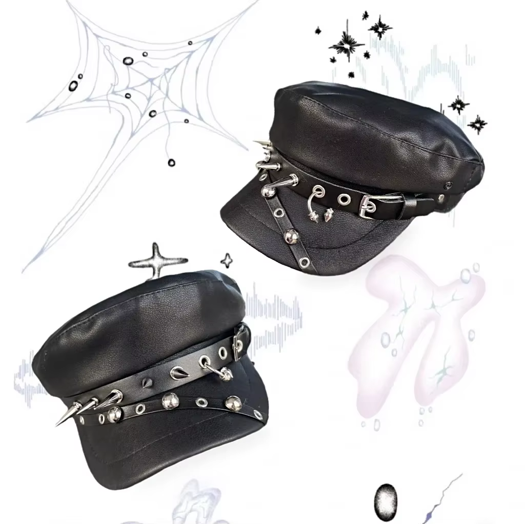 Casquette en cuir avec rivet pointu pour homme et femme, chapeau punk gothique, béret à vent hip hop