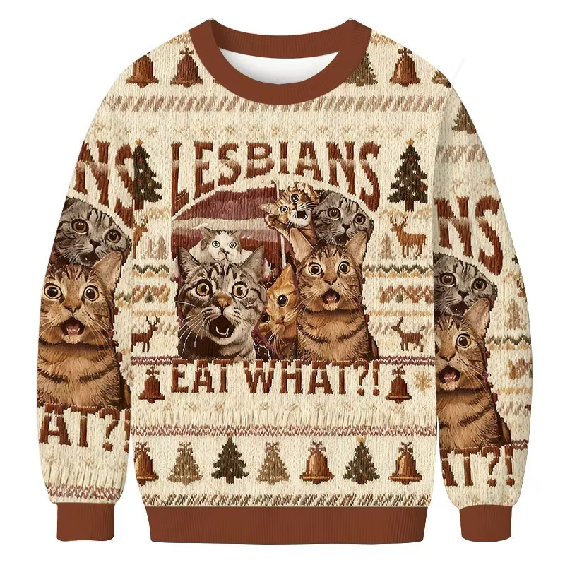 Sweat-shirt de noël moche pour hommes, imprimé chat, manches longues, col rond, Chic, pull de vacanc