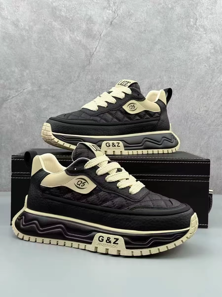 Chaussures Homme Tendance de Luxe en Cuir, Baskets Sportives Décontractées Style Papa, Semelle Épais