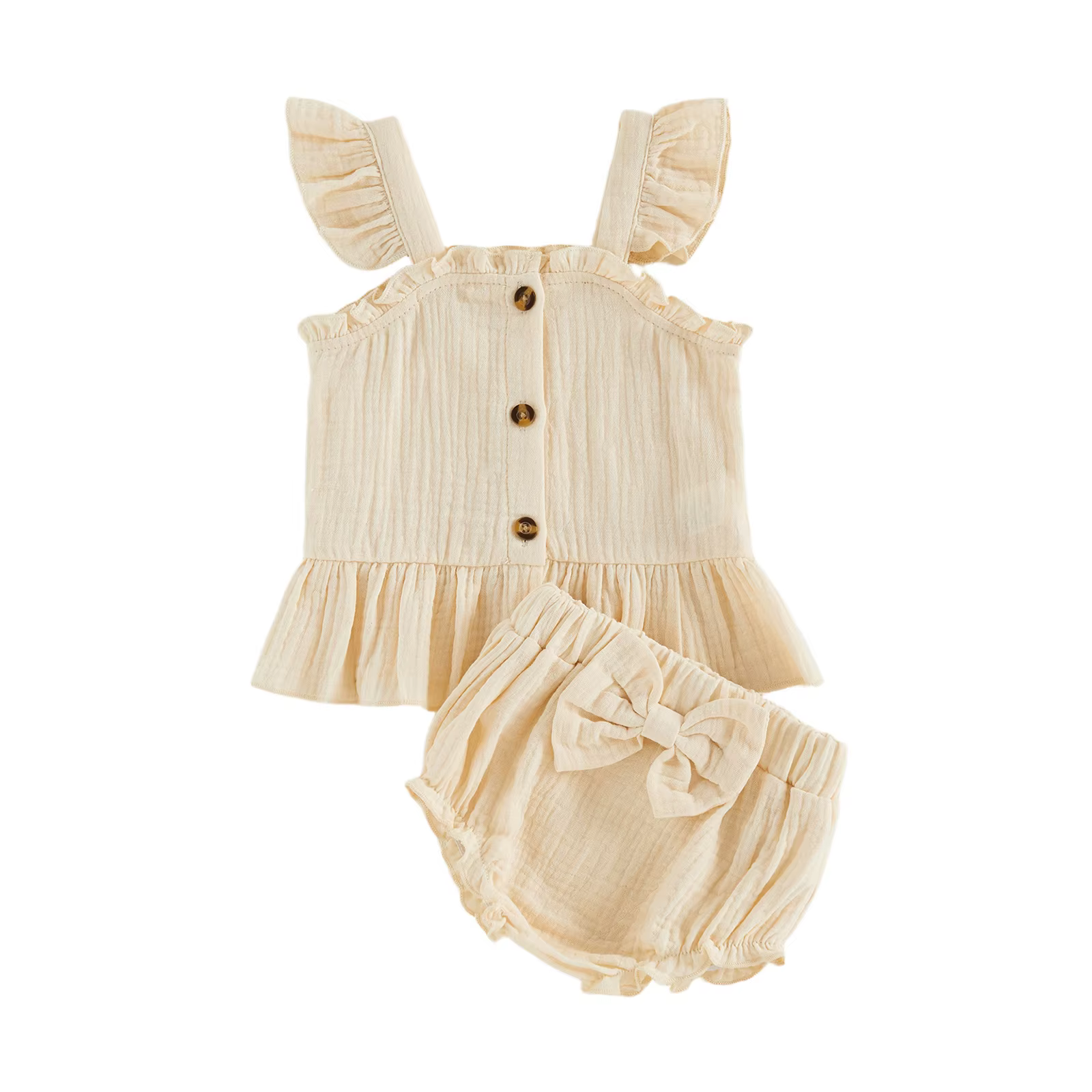 Vêtements pour bébés filles, tenues 2 pièces, adorables, couleur unie, sans manches, débardeur à col