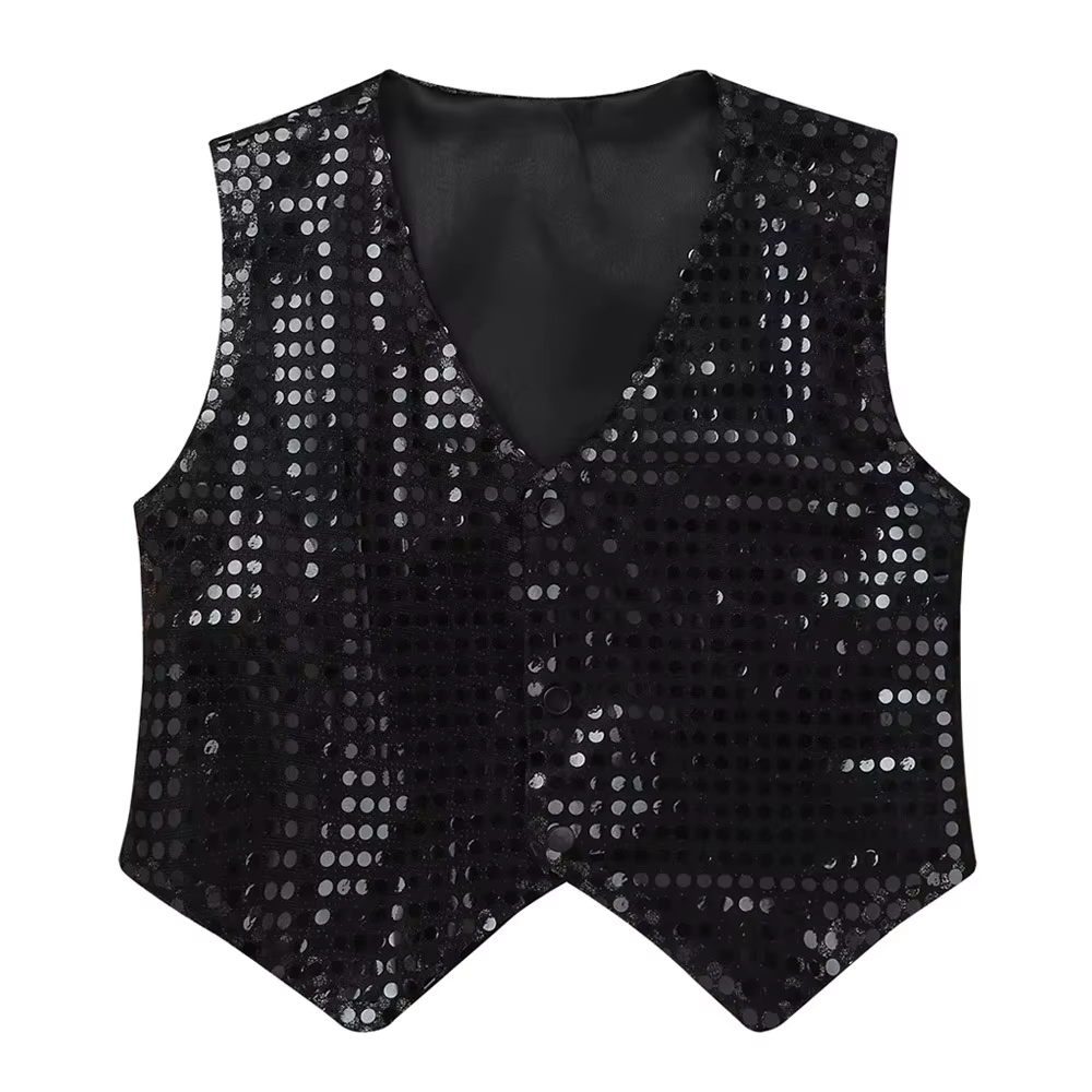 Gilets à Paillettes Nouveau Style Garçons Filles Hip-hop Gilets Élégants Tenue de Performance Danse 
