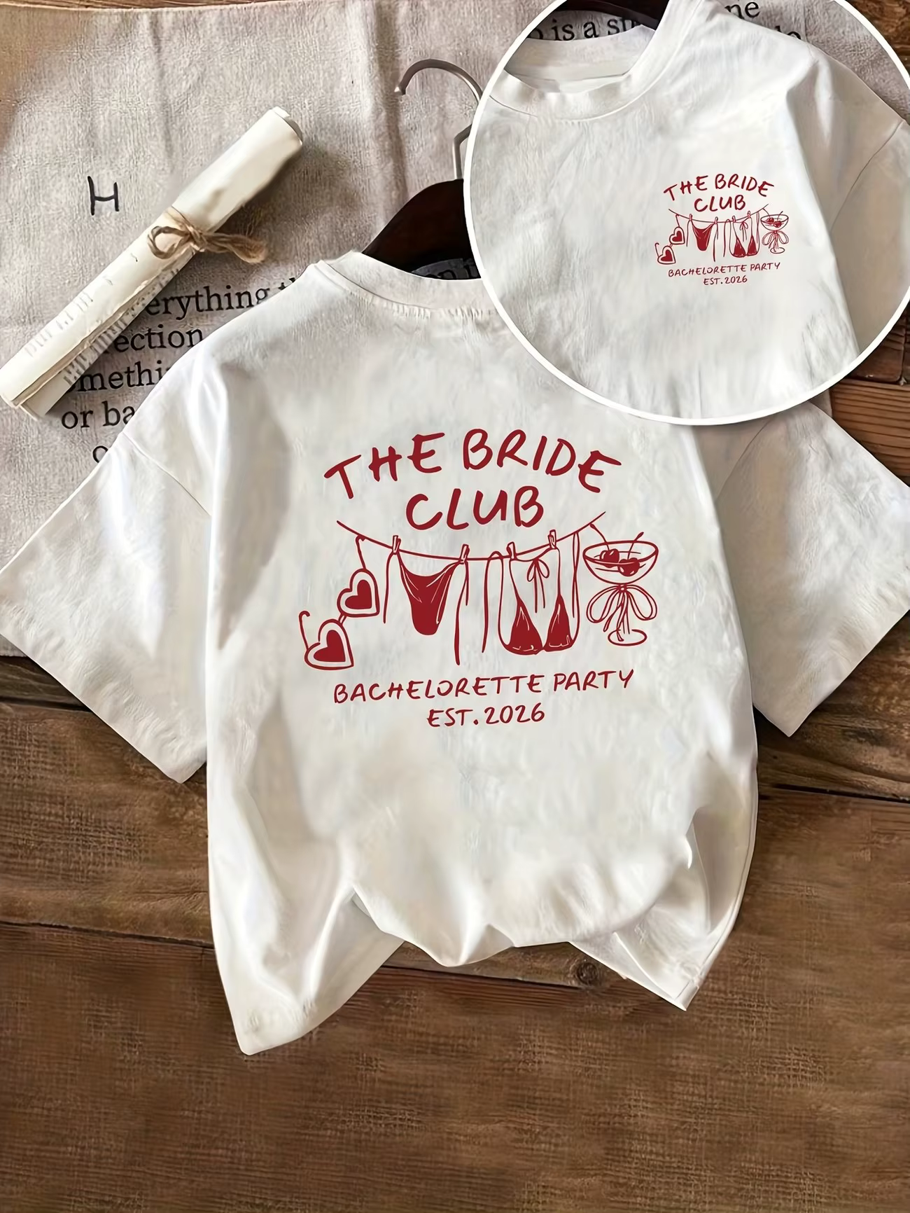 T-shirt à manches courtes et col rond en coton pour femme, motif graphique The Bride Club, idéal pou