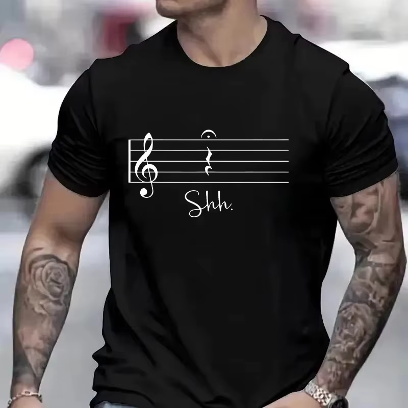 T-shirts pour hommes avec notes de musique, hauts graphiques amusants, streetwear, t-shirts à manche