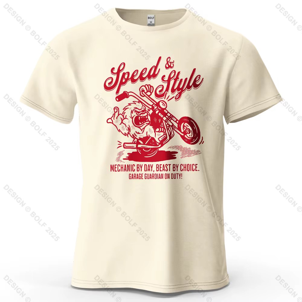 Speed & Style Cartoon Printed Men's T-Shirt 100% Cotton Oversized Retro Biker Graphic Tees for Women