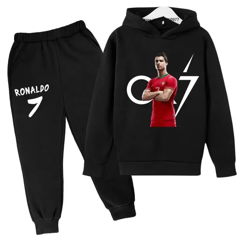 Sweat à capuche pour enfants, imprimé ours mignon, haut + pantalon 2P, pour garçons et filles, pull 