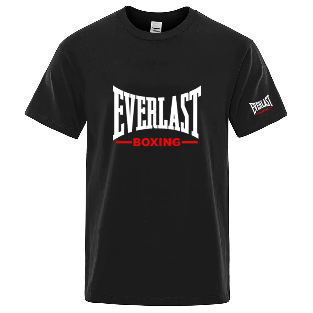 EVERLAST T-shirt graphique avec logo de boxe pour hommes, noir, col rond, manches courtes, décontrac