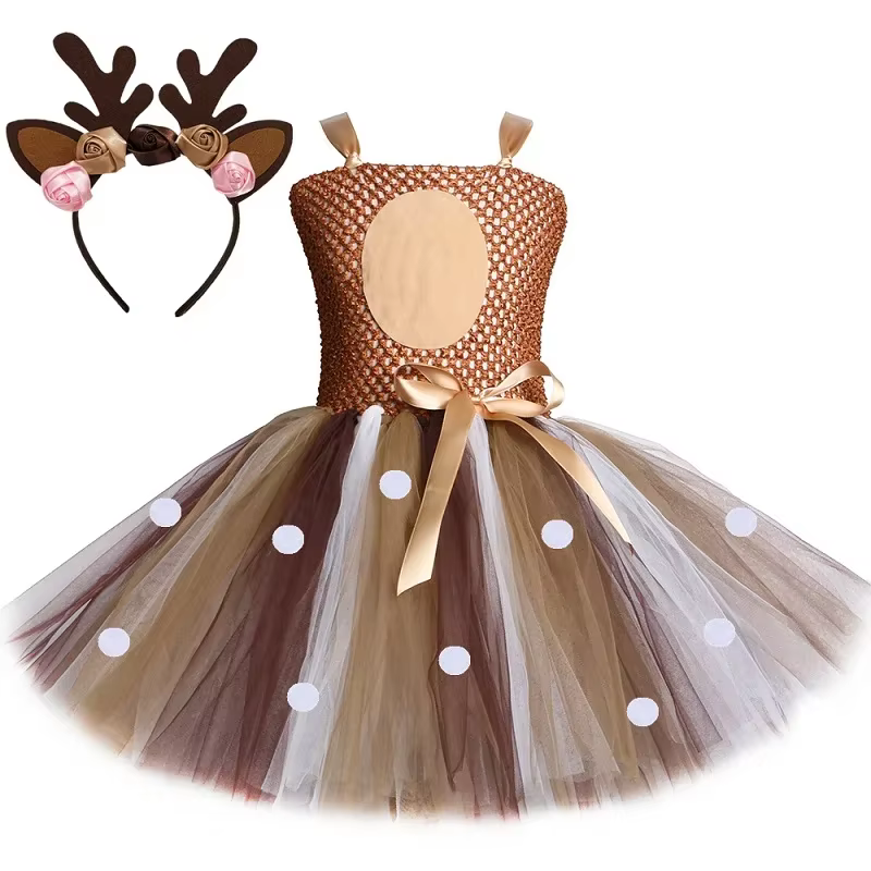 Costume de cerf pour filles, robe tutu de Noël, vêtements Kiev illage de renne de wapiti de paupière