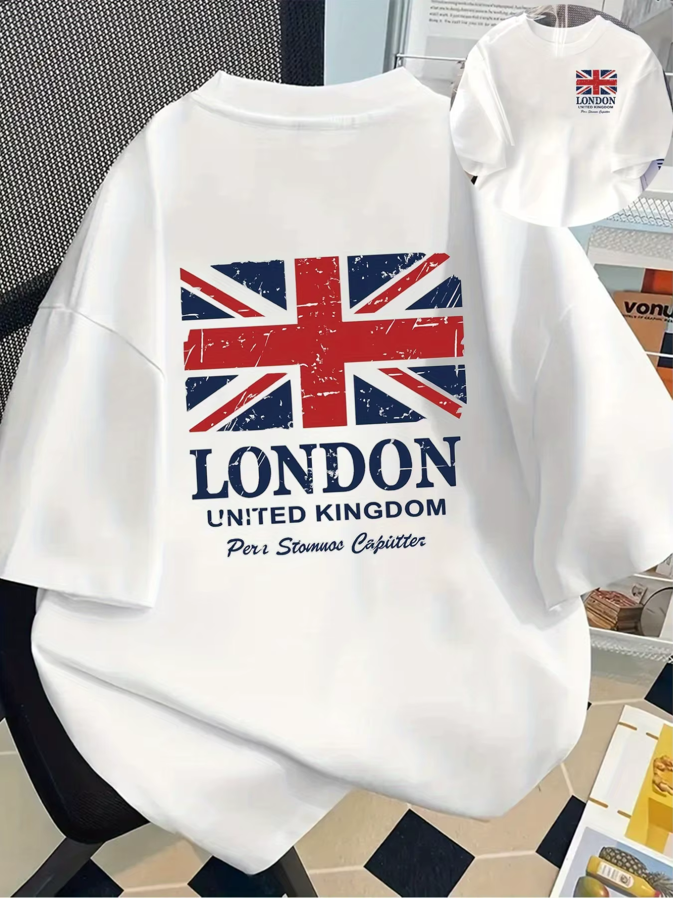 T-Shirt à manches courtes et col rond pour hommes et femmes, avec drapeau britannique et graphique d