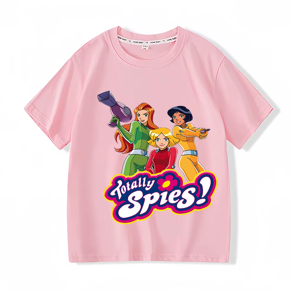 T-Shirt à Manches Courtes en Coton pour Enfant, Vêtement avec Image de Dessin Animé Totally Spies, p
