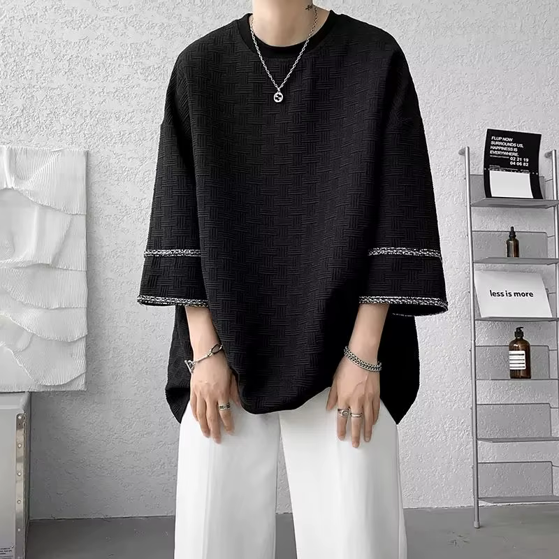 Vêtements pour hommes demi manches pulls élégant ligne lumineuse décoration été décontracté col rond