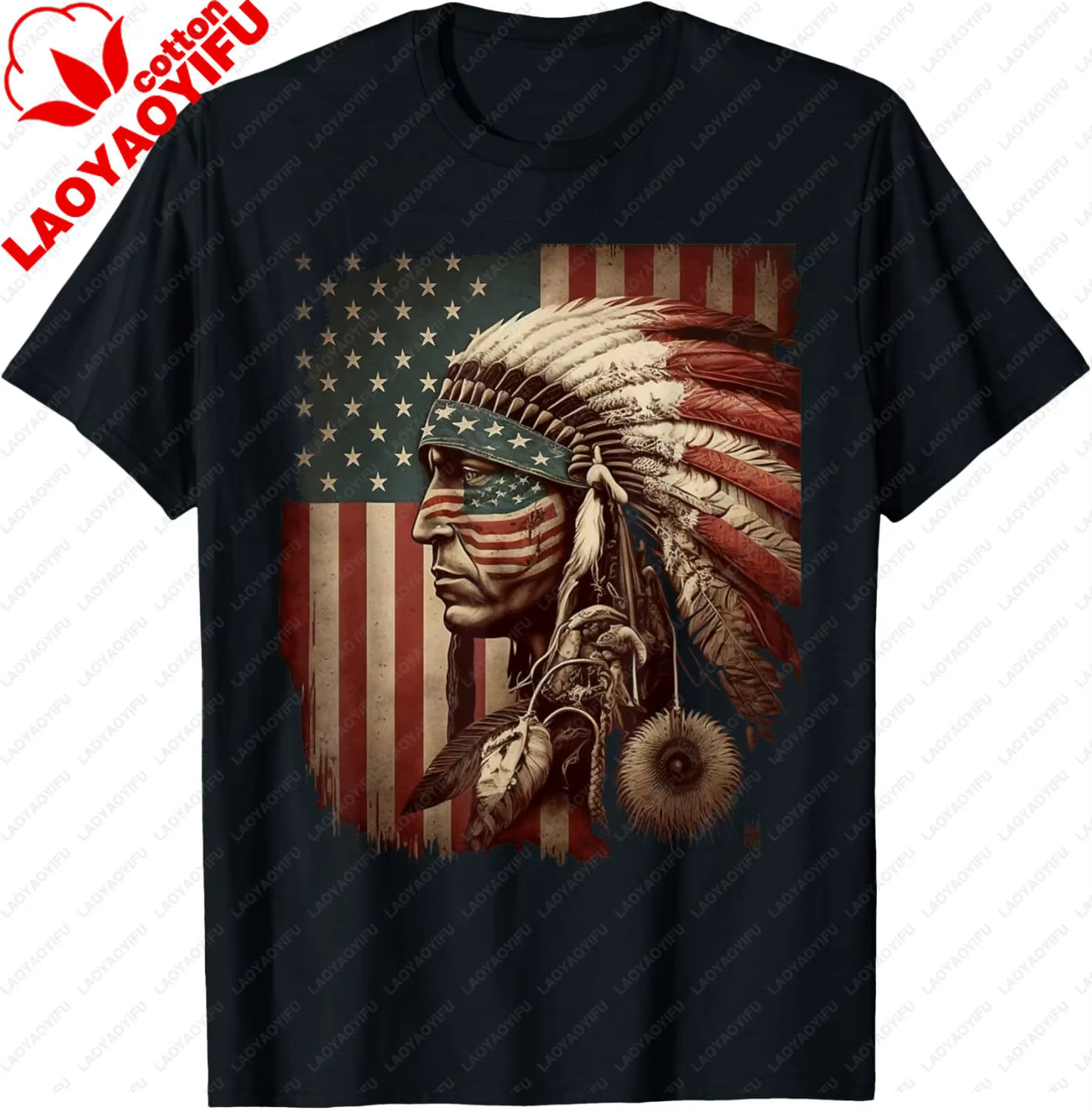 Natif américain chef indien américain drapeau américain T-Shirt été respirant Camisetas nostalgie ré