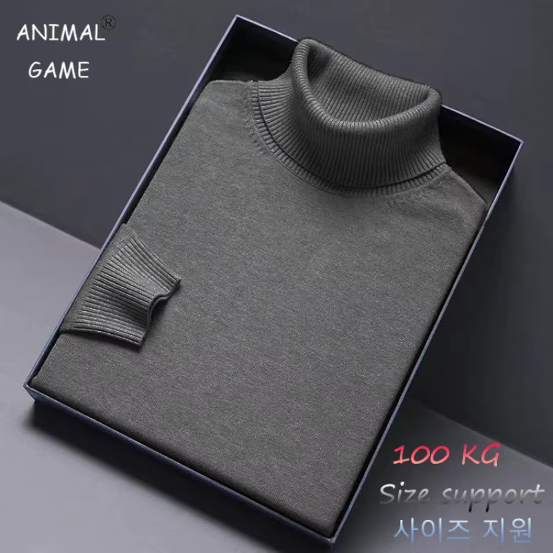 Jeu d'animaux col roulé tricots de luxe hommes pull coupe longue pull chandails couleur unie hommes 