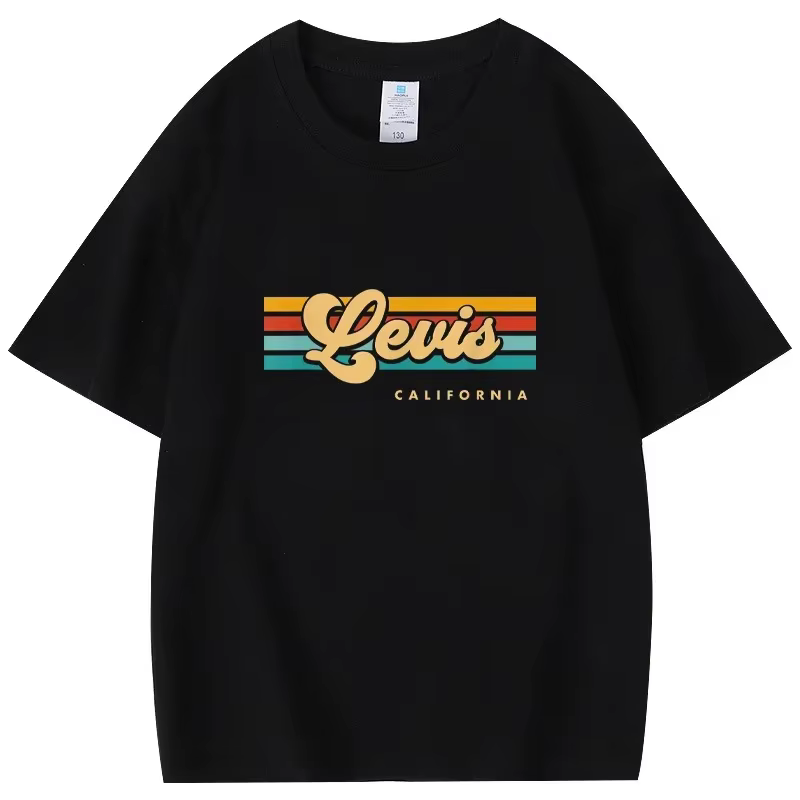 2025 nouvel été à manches courtes haut hommes et femmes mode rétro coucher de soleil rayure Levis, c