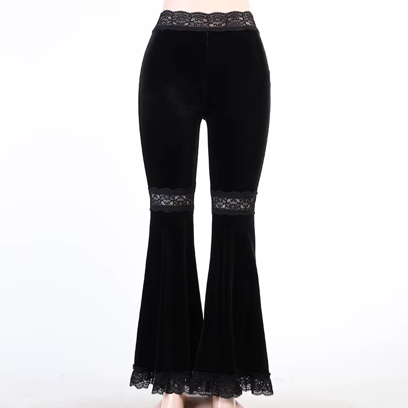 Pantalon gothique floqué foncé pour femmes, Streetwear esthétique Emo Alt Grunge transparent à lacet