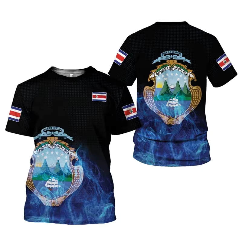 Costa Rica Drapeau Graphique T Shirts Femmes & Hommes Sports D'été Football Jersey À Manches Courtes