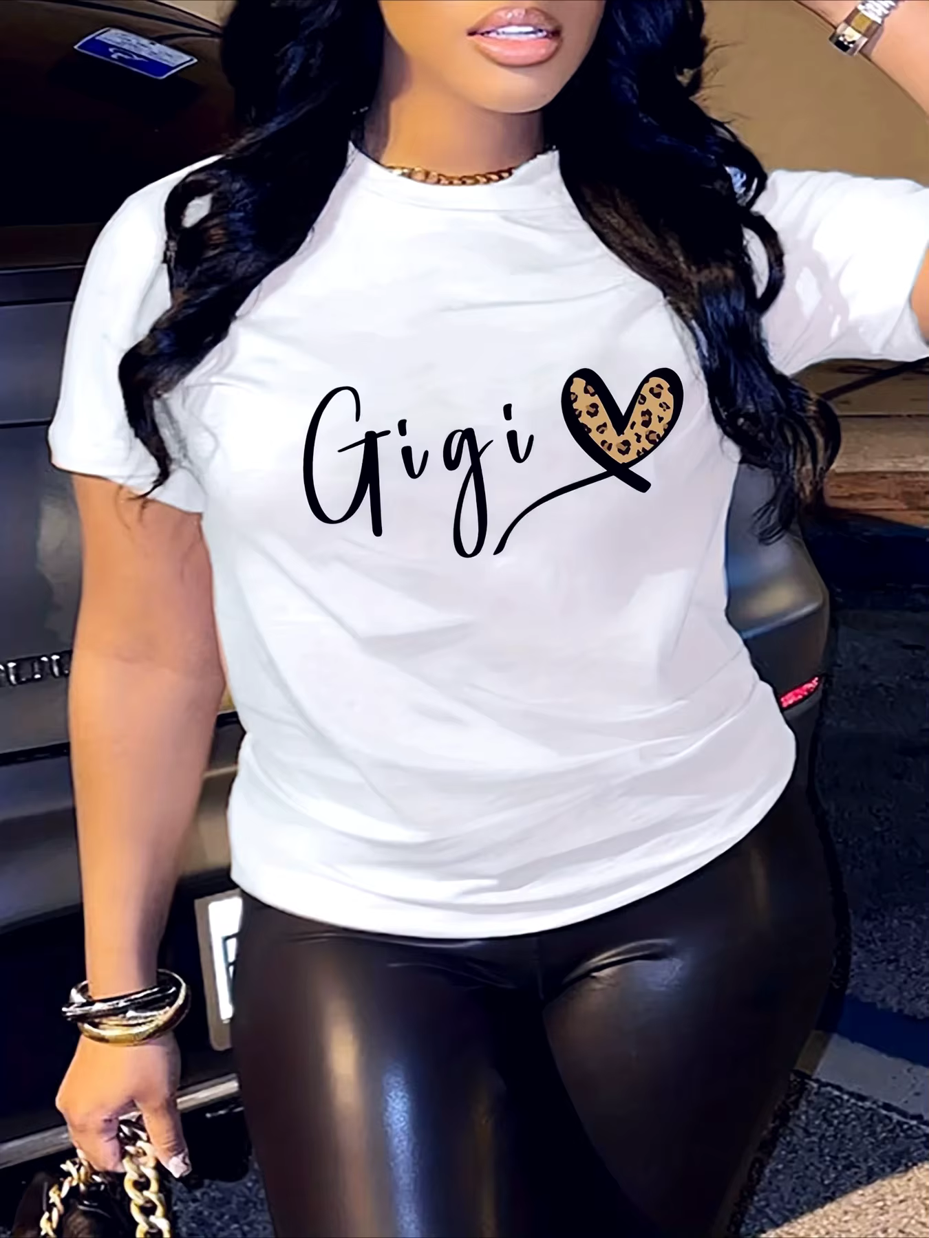 T-shirt Gigi à imprimé cœurs, col rond, manches courtes, décontracté, pour tous les jours, nouvelle 