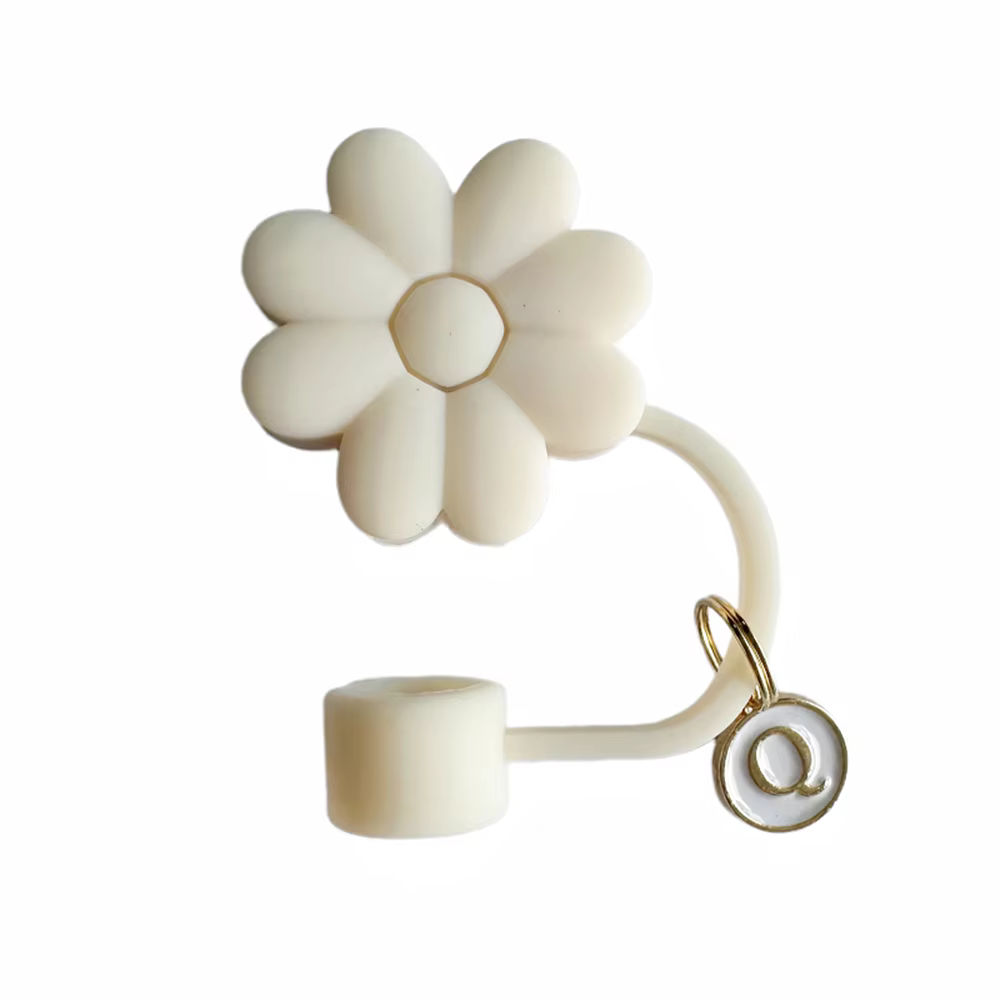 Capuchon de paille accessoire blanc crème, couvercle de paille en silicone 26 lettres, couvercle de 