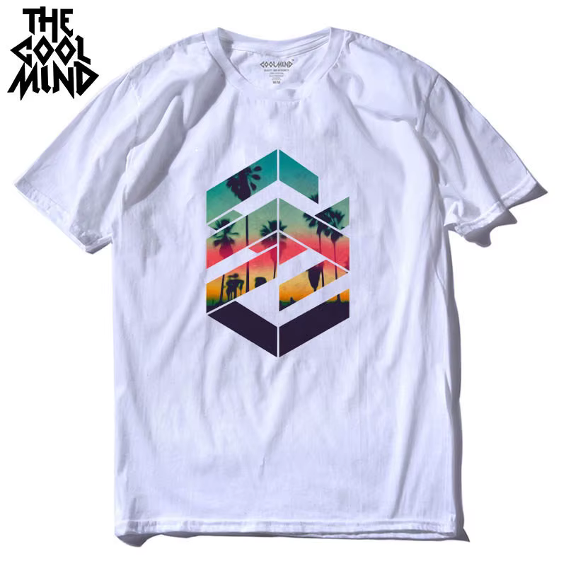 COOLMIND QI0311A cool ample o-cou été imprimé décontracté hommes t-shirt à manches courtes 100% coto