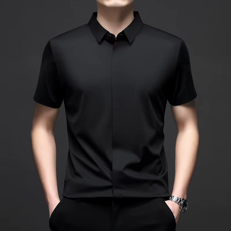 Chemise à manches courtes en soie pour hommes, Business décontracté, extensible, couleur Pure, affai