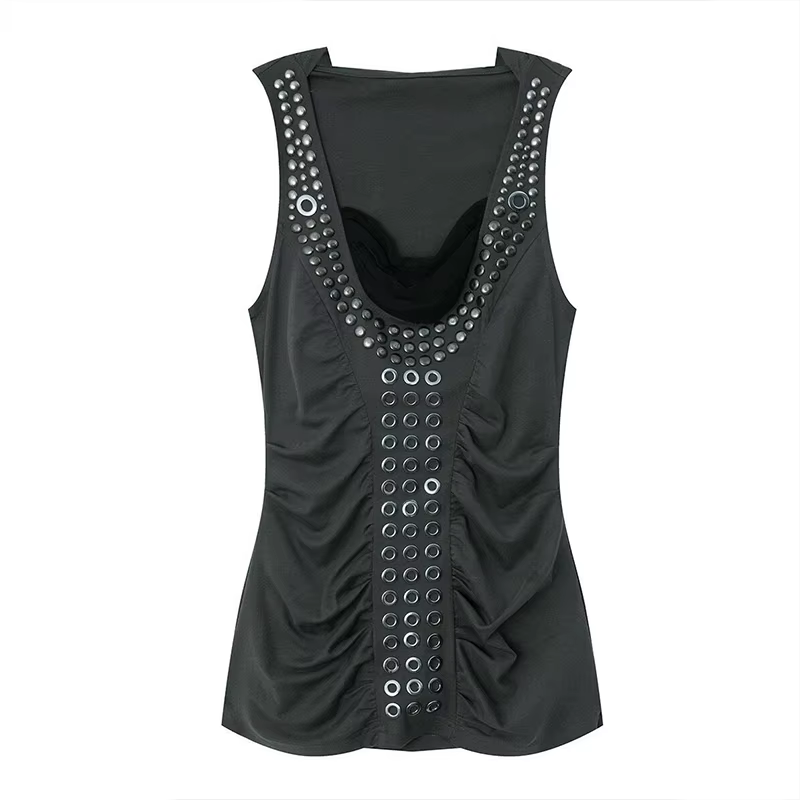 Gilet sans manches clouté style rétro européen et américain, décoration cloutée style punk, coupe aj