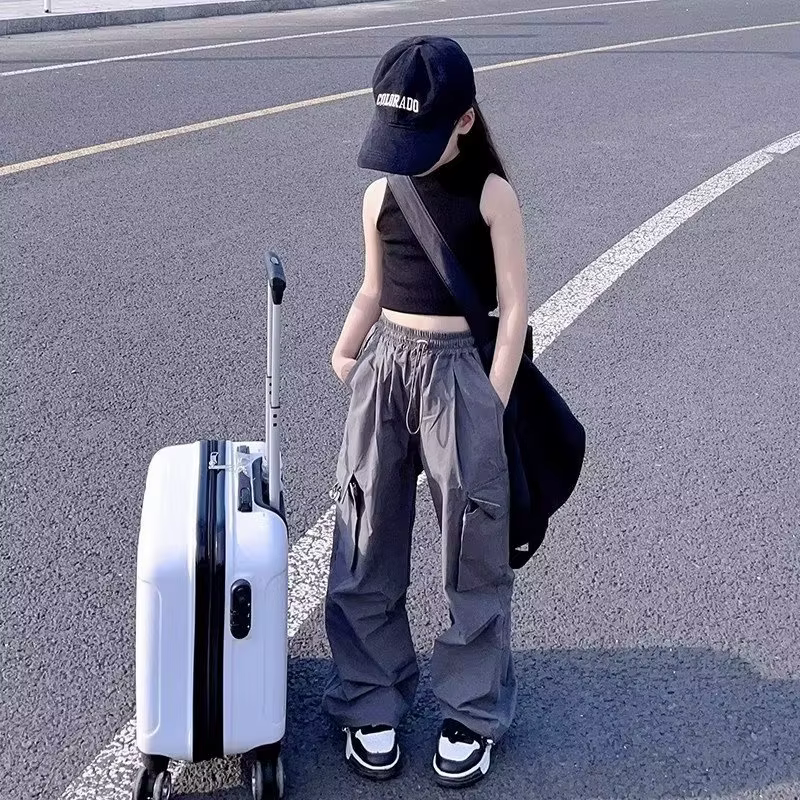 Pantalons Cargo pour filles de 5 à 14 ans, mode printemps, pantalons amples pour enfants, nouveau St