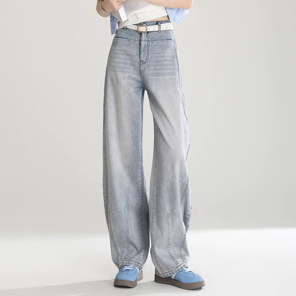 LOUIS YAO 2025 printemps rétro couteau incurvé pantalon avec taille élastique poche Segmentation lig
