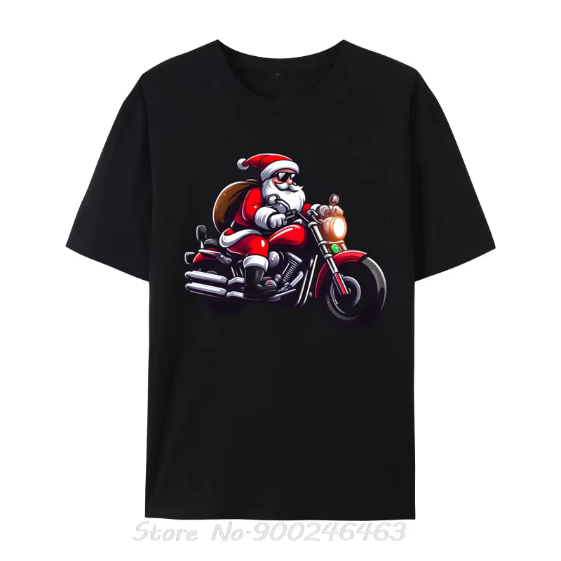 Drôle Santa équitation moto motard noël T-Shirts hauts T-Shirts pour hommes nouveau coton rue t-shir