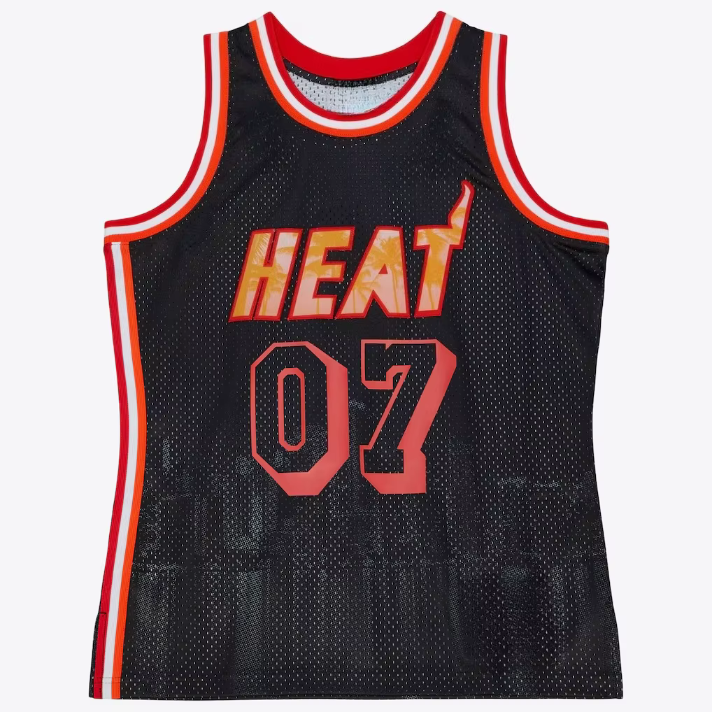 Miami Heat N° 07 Maillot de basket-ball en maille noir pour toute la famille, imprimé palmiers, resp